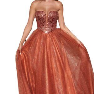 NWT Ladivine CD0217 Glitter Tulle Prom Dress Sienna Size 16